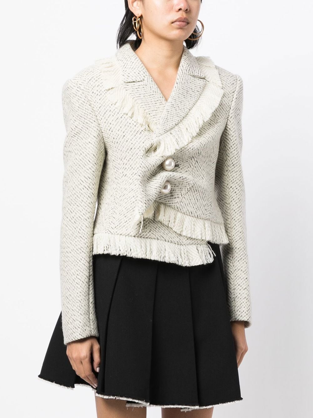 Shop Kimhēkim Faux-pearl Tweed Jacket In White