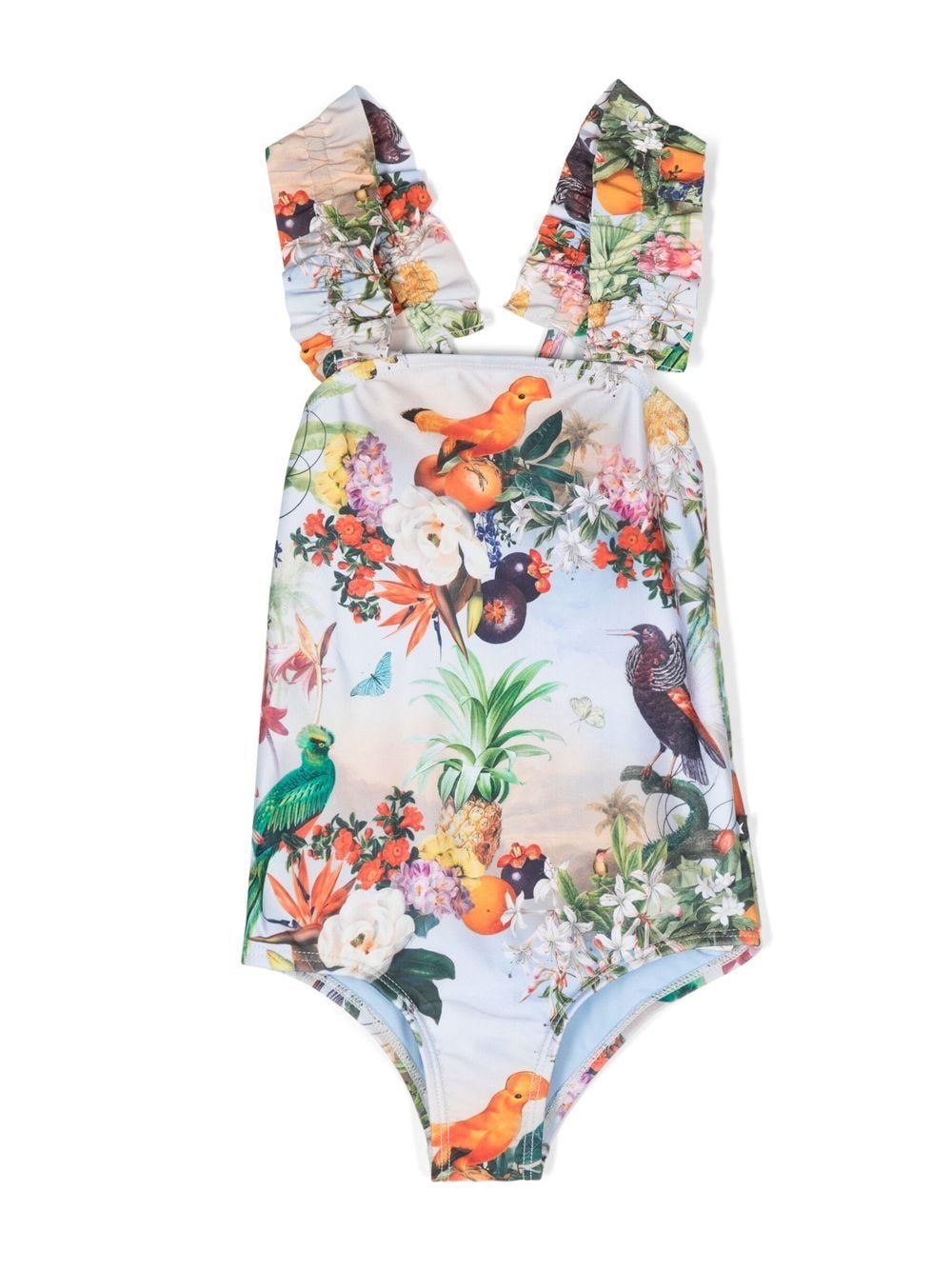 Molo Babies' Tropical-print Swimsuit In 蓝色