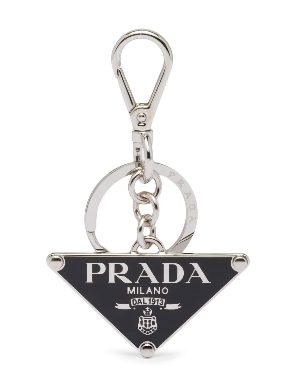 Shop Prada Logo-plaque Clasp-fastening Keyring In Black