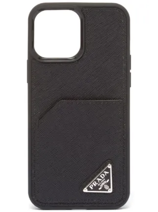 Leather I Phone Case in Black - Prada