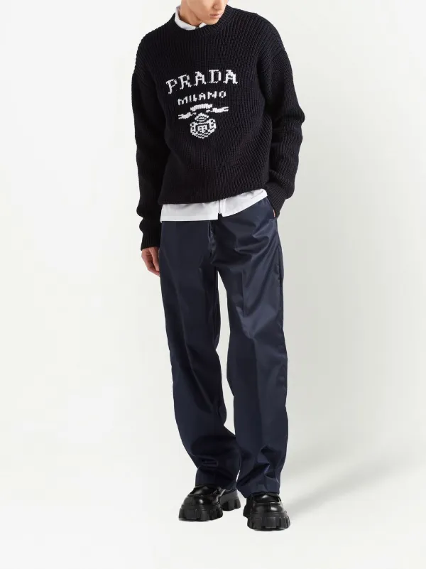 Handred logo-patch mid-rise straight-leg Trousers - Farfetch