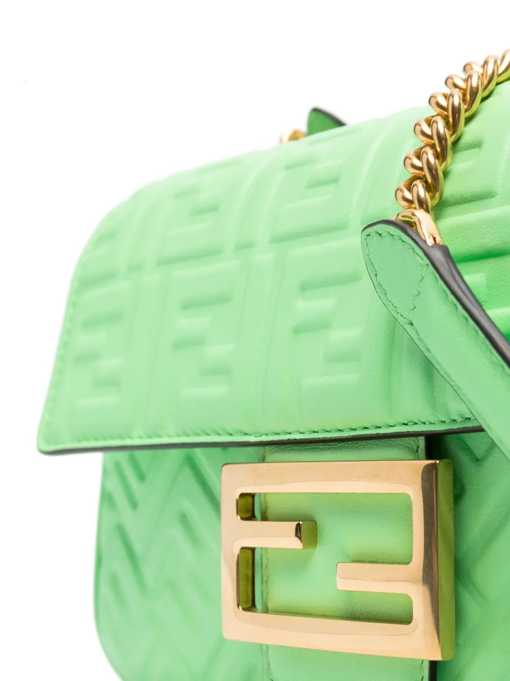 Shop Fendi Medium Baguette Chain Shoulder Bag In Green