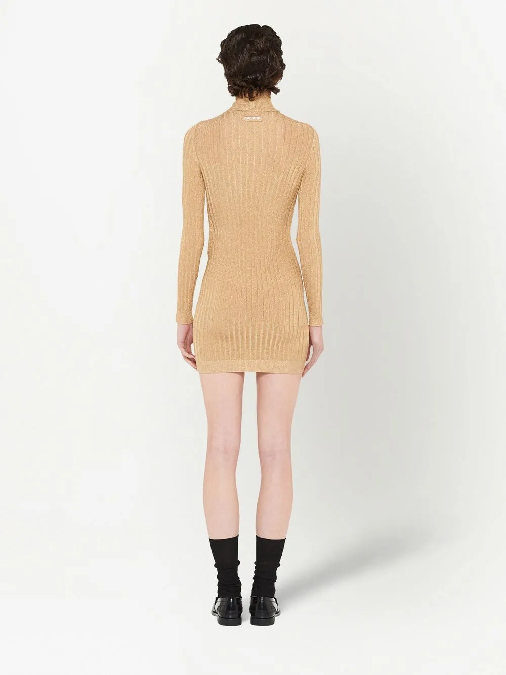 Shop Miu Miu Roll-neck Lamé Dress In Gold