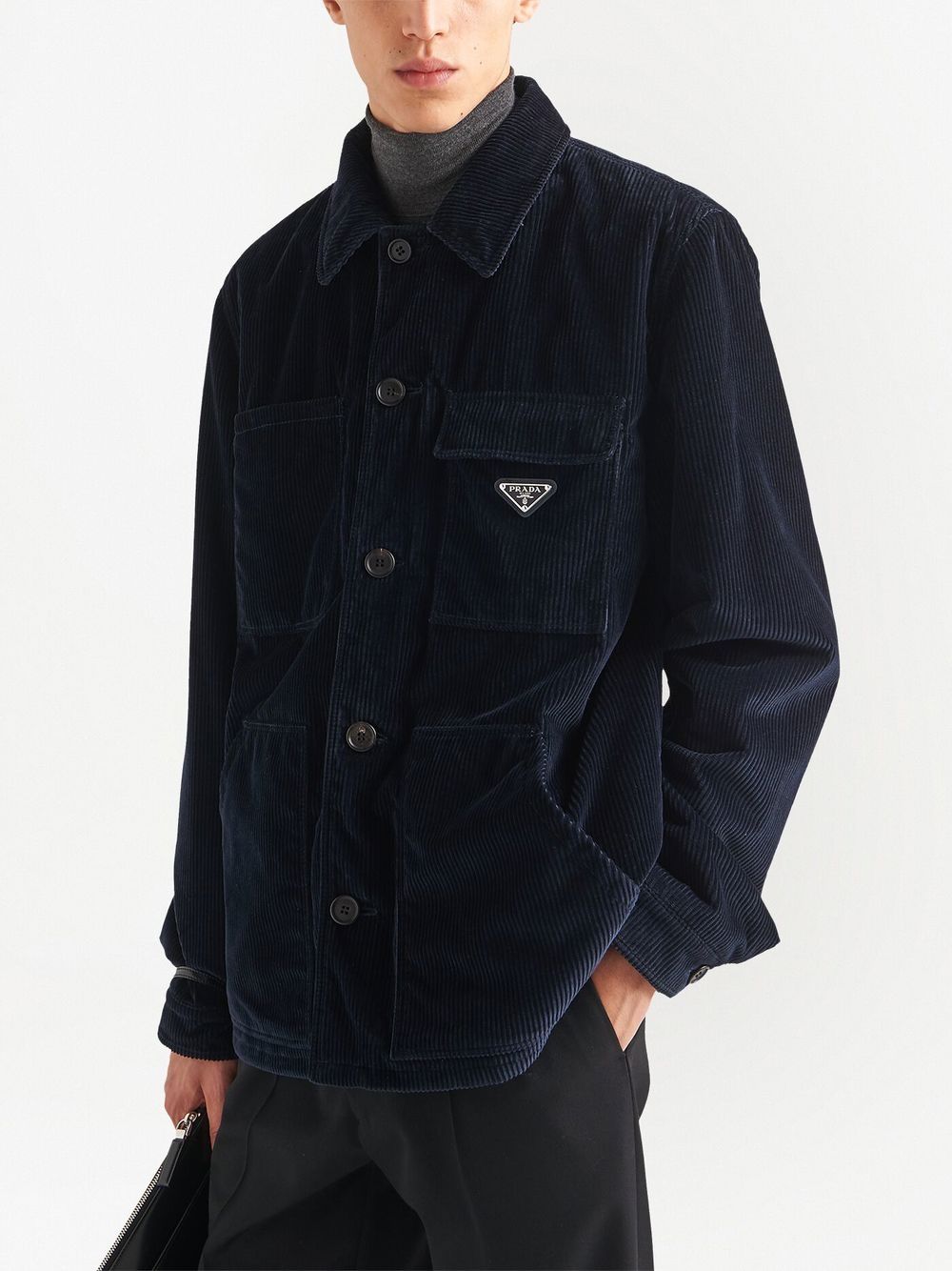 Shop Prada Corduroy Shirt Jacket In Blue