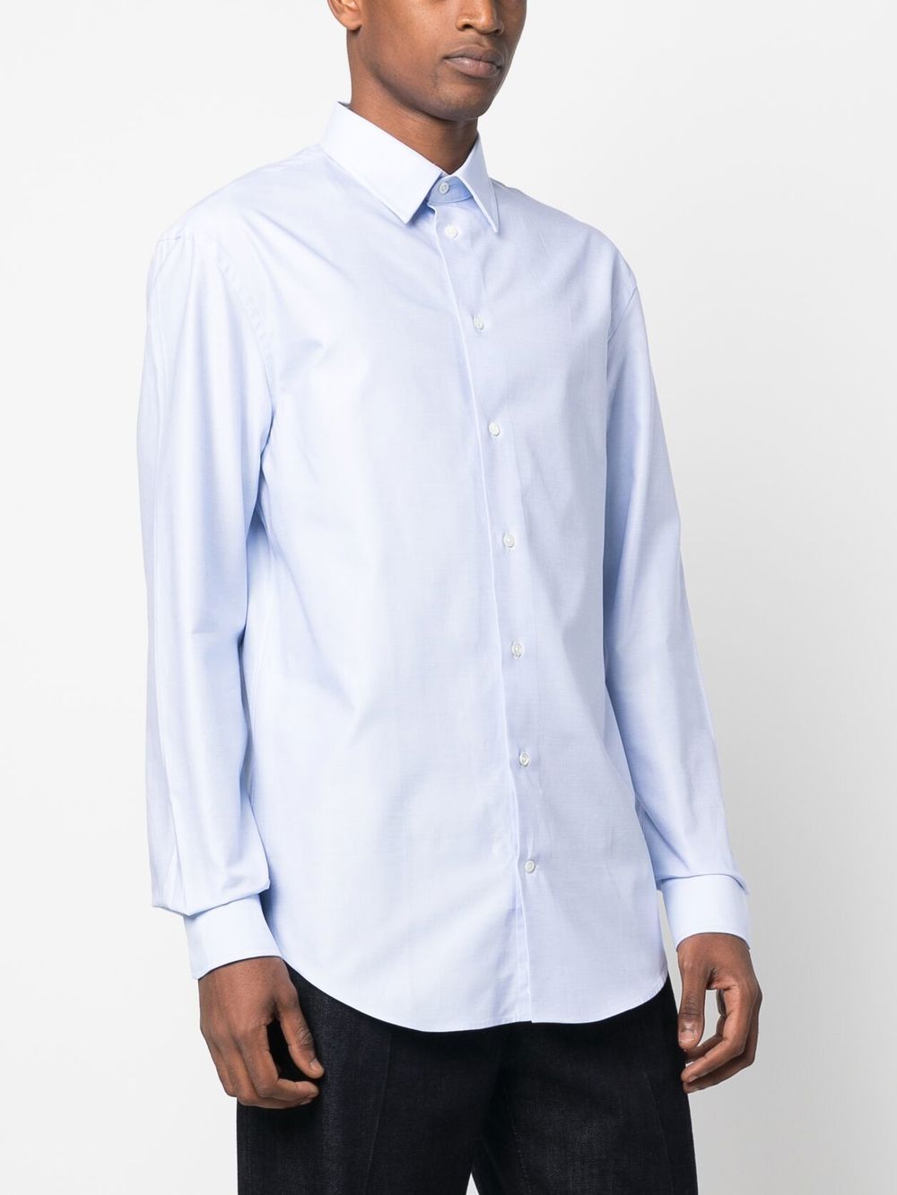 Shop Emporio Armani Classic Long Sleeve Cotton Shirt In Blue