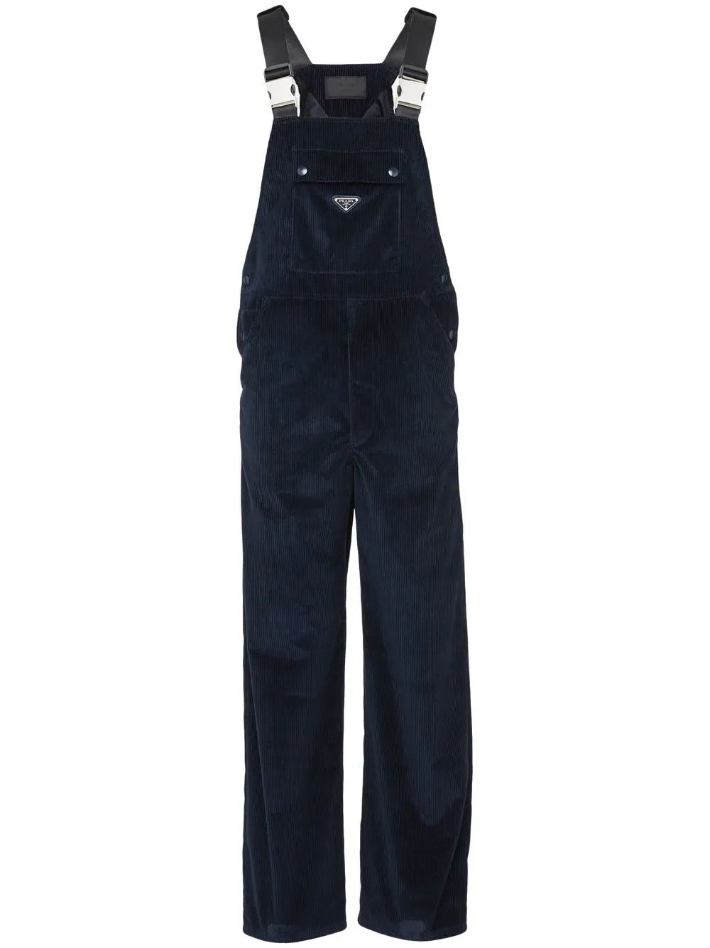 Prada Logo-plaque Corduroy Dungarees In Black