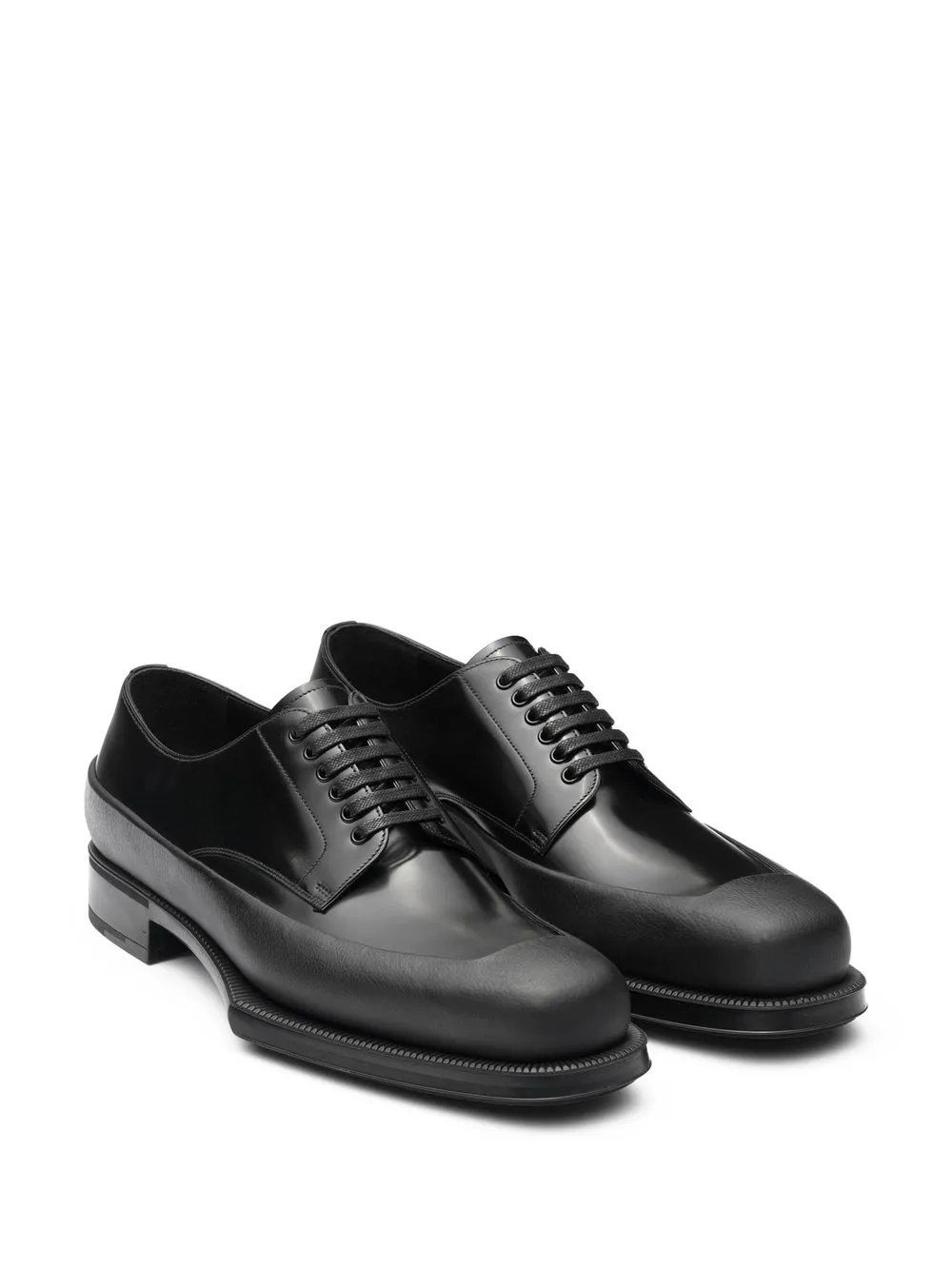 Shop Prada Brushed Square-toe Derby Shoes In 黑色