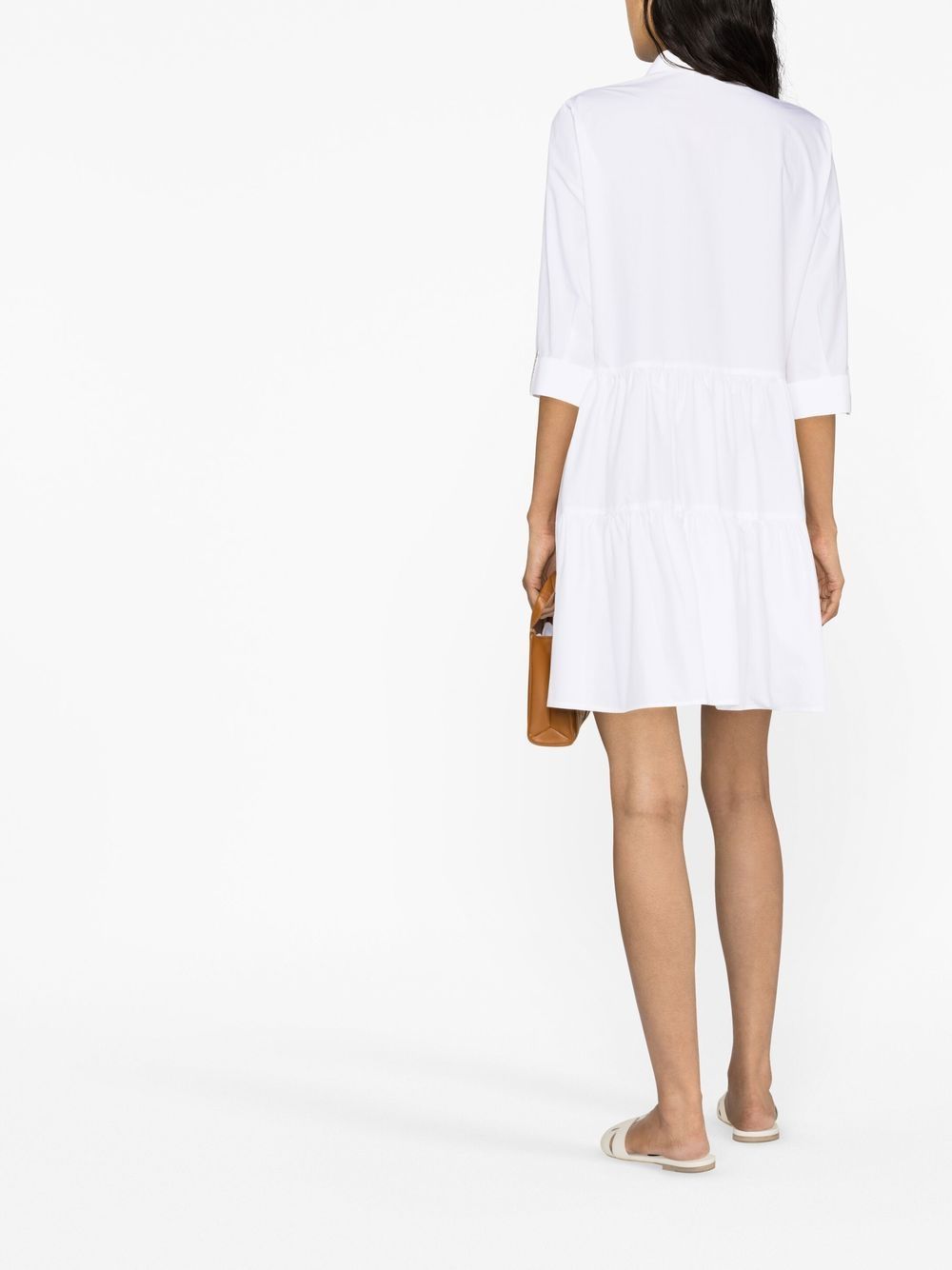 Shop Fabiana Filippi Tiered Cotton Shirt Dress In Weiss