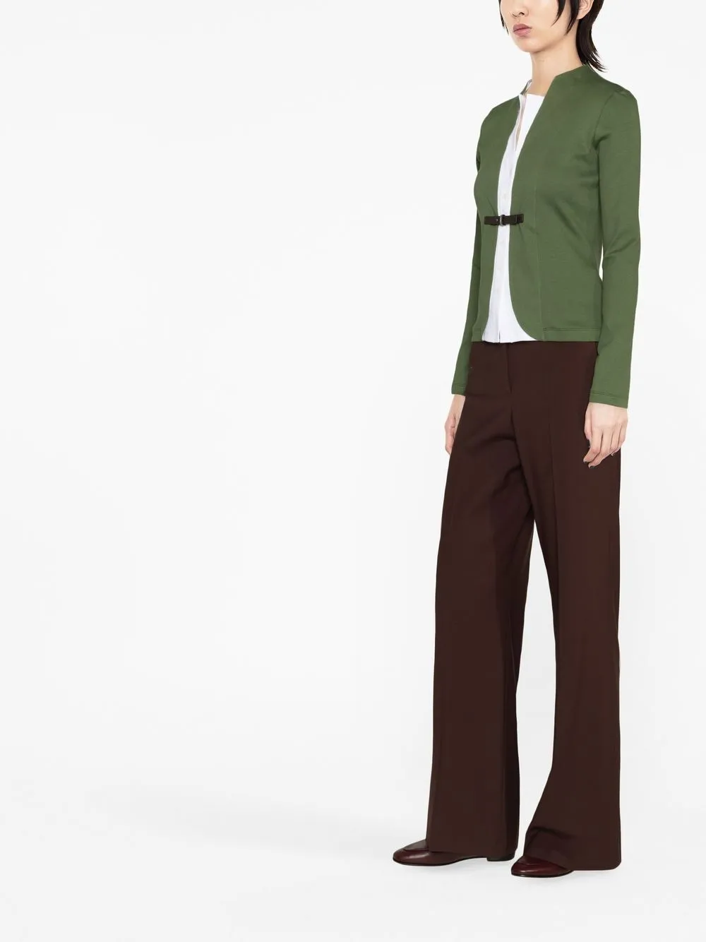 Shop Fabiana Filippi Buckle-fastened Cotton-blend Jacket In Green