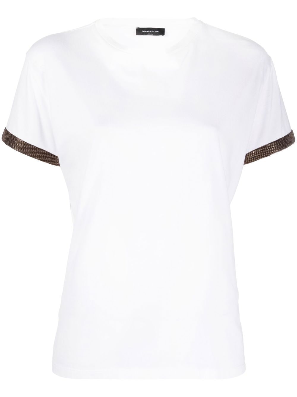 Shop Fabiana Filippi Bead-embellished Cotton T-shirt In White