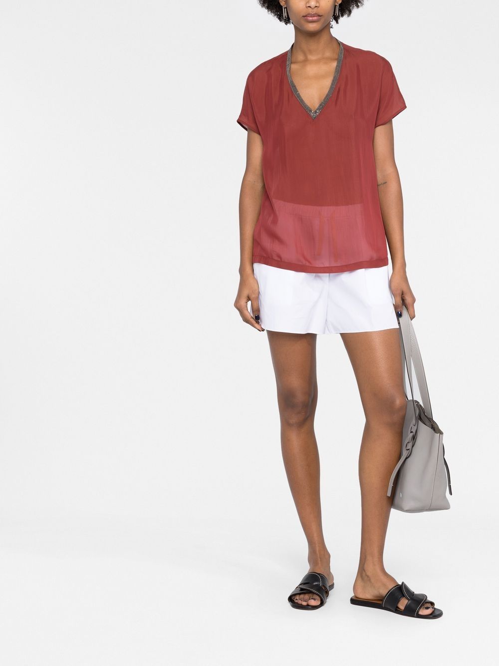 Shop Fabiana Filippi V-neck Short-sleeve T-shirt In Red