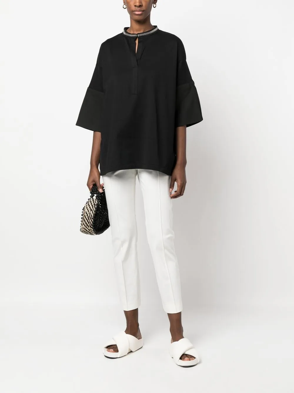 Fabiana Filippi blouse met cropped mouwen - Zwart