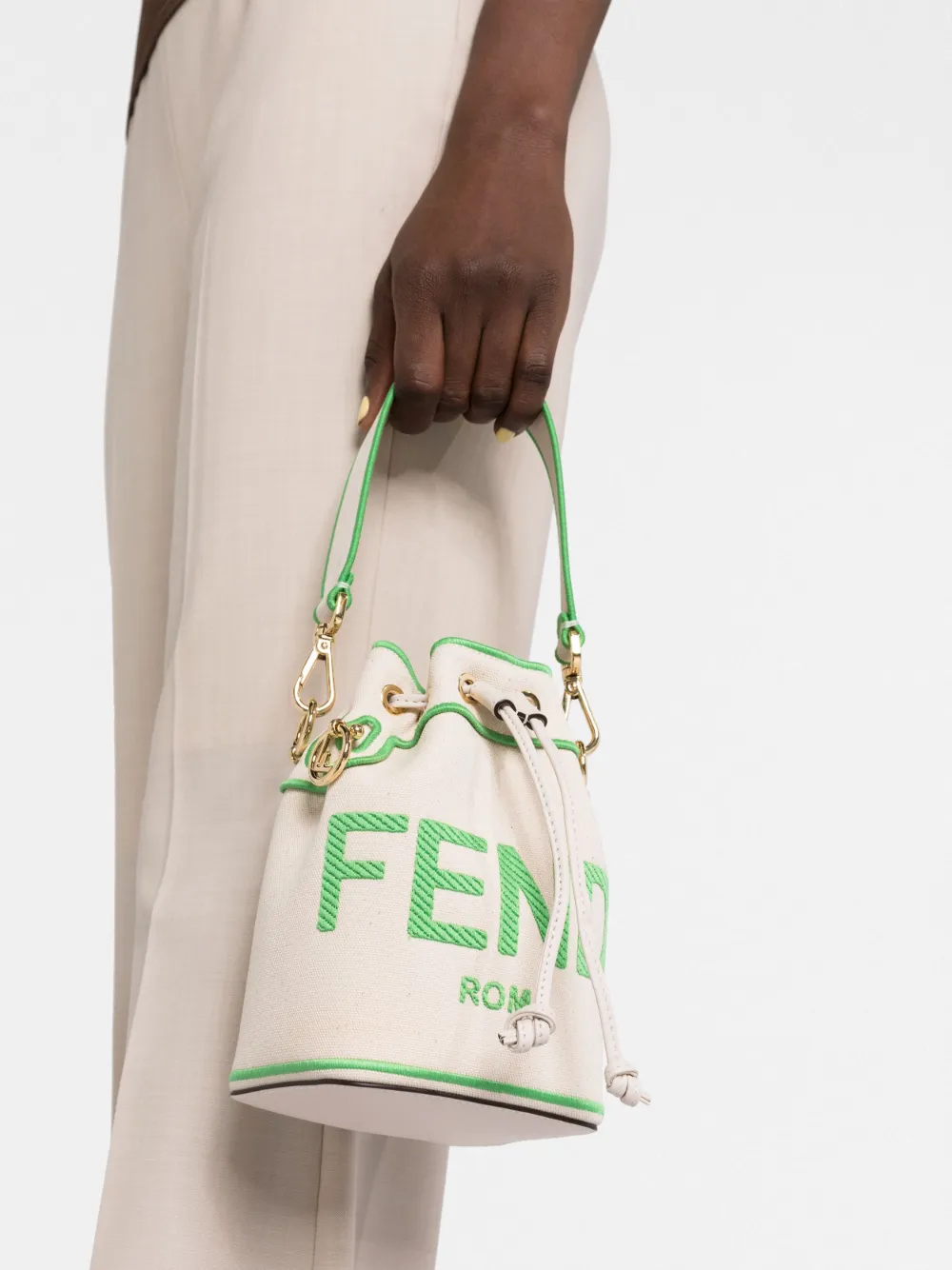 Fendi Mon Tresor Canvas Bucket Bag In Neutral