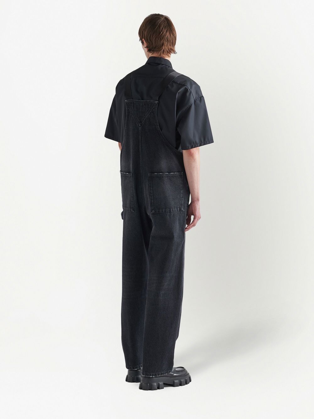 Shop Prada Cotton Dark Wash Dungaree Jumpsuit In Black