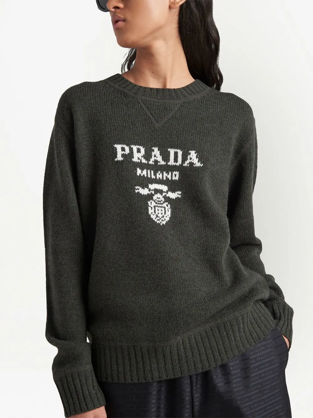 Shop Prada Logo-intarsia Cashmere-wool Jumper In Green