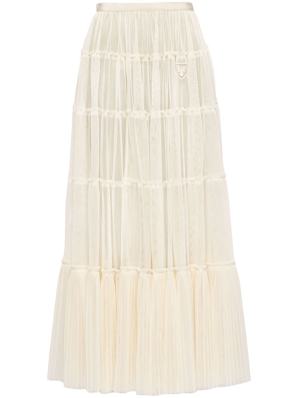 Shop Prada Pleated Tulle Maxi Skirt In White