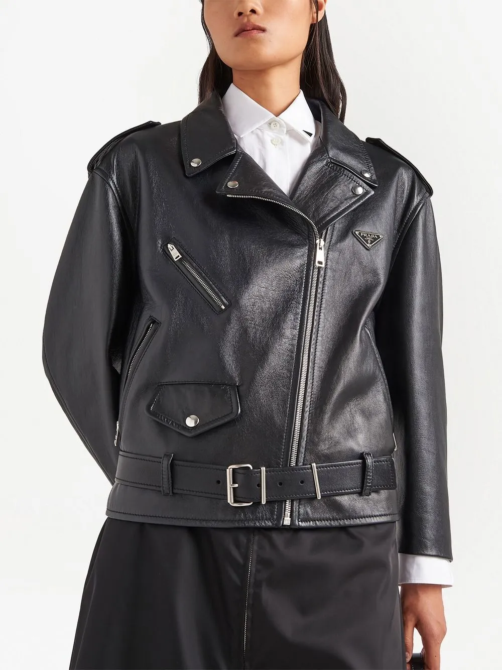 Prada レザージャケット | ブラック | FARFETCH JP