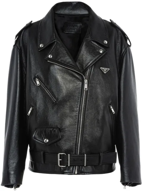 Prada triangle-plaque leather jacket