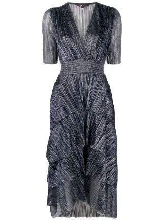 Maje Lame ruffle detail Midi Dress Blue FARFETCH AM