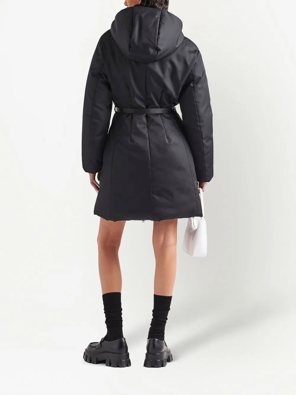 Shop Prada Re-nylon Hooded Down Coat In Black