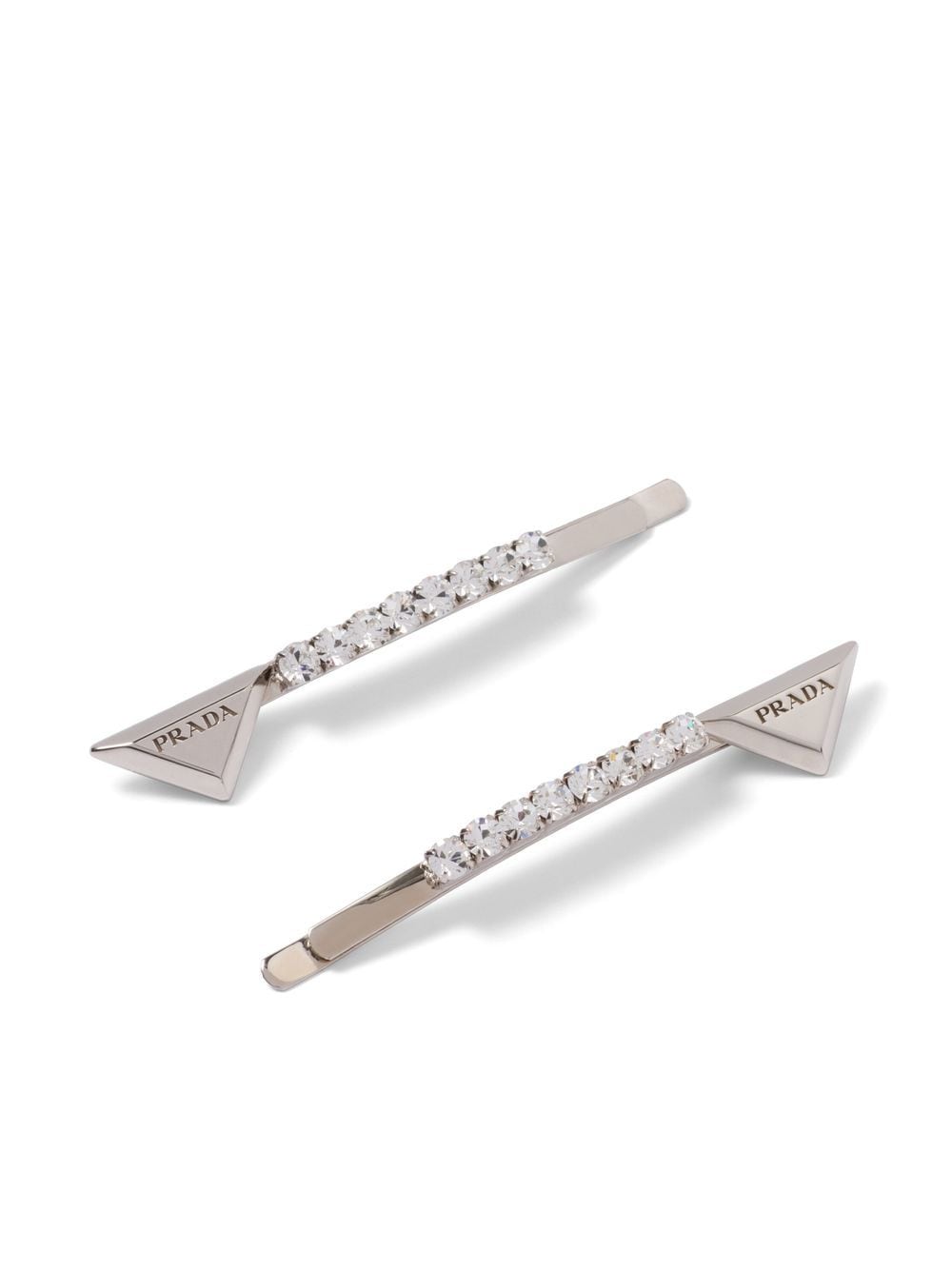 Shop Prada Crystal-embellished Hair Clips (set Of Two) In Silver