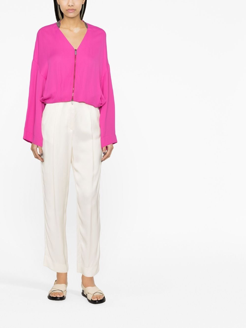 Shop Fabiana Filippi V-neck Zip-up Jacket In Pink