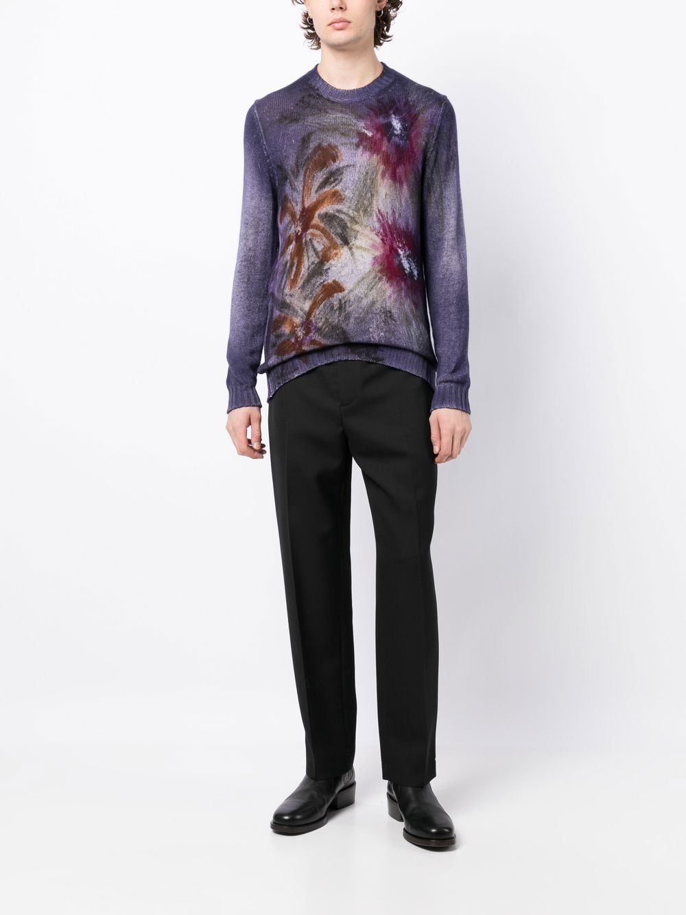 Shop Avant Toi Floral Pattern Cashmere Jumper In 紫色