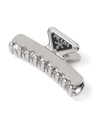 Prada triangle-logo Hair Clip | Silver | FARFETCH