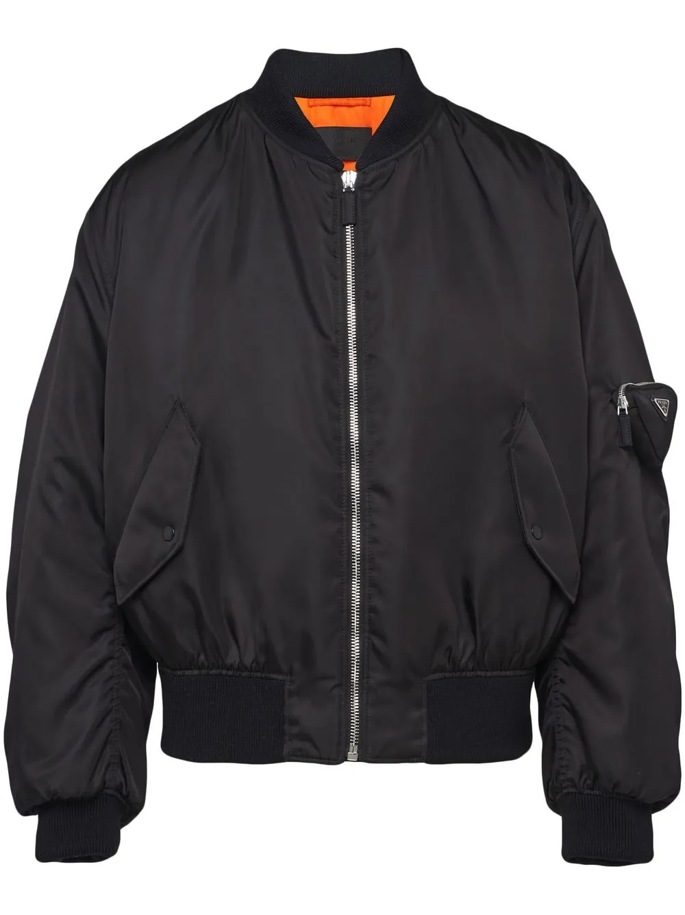 Prada Bomberjacke Mit Logo-schild In Black