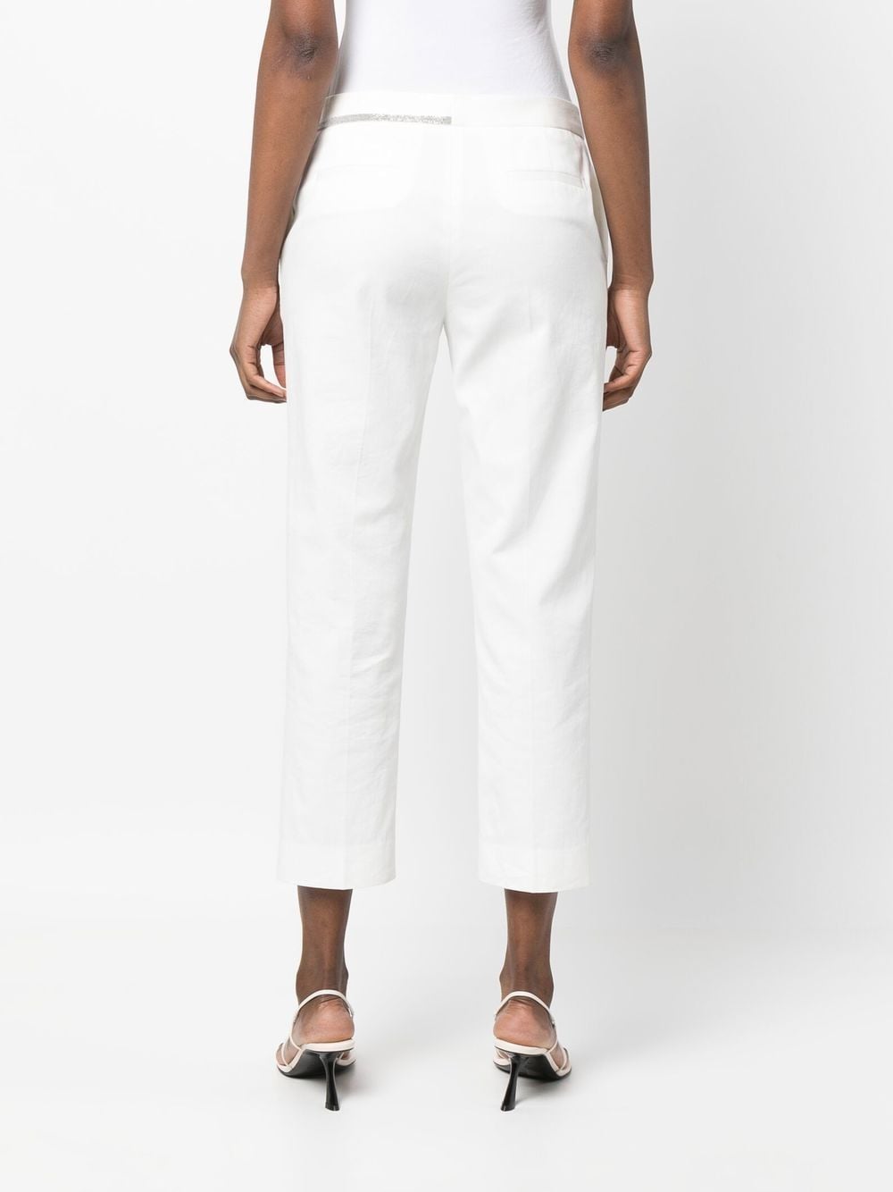 Shop Fabiana Filippi Beaded-trim Tapered Trousers In White