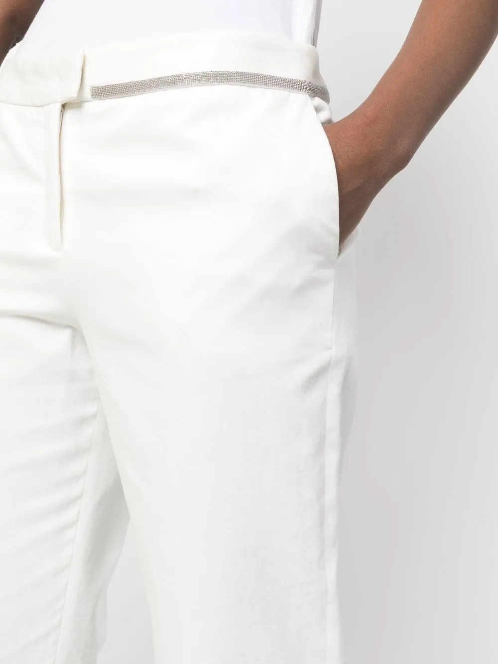 Shop Fabiana Filippi Beaded-trim Tapered Trousers In White