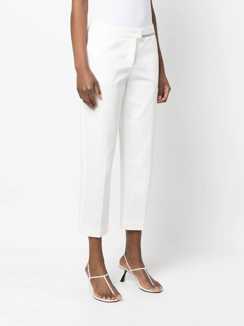 Shop Fabiana Filippi Beaded-trim Tapered Trousers In White