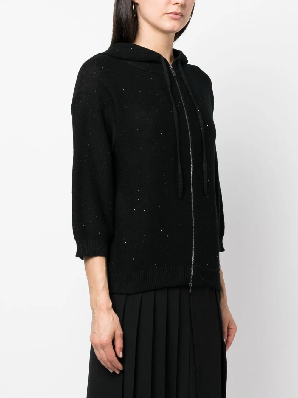 Fabiana Filippi Three-quarter Sleeve Knitted Hoodie In Schwarz