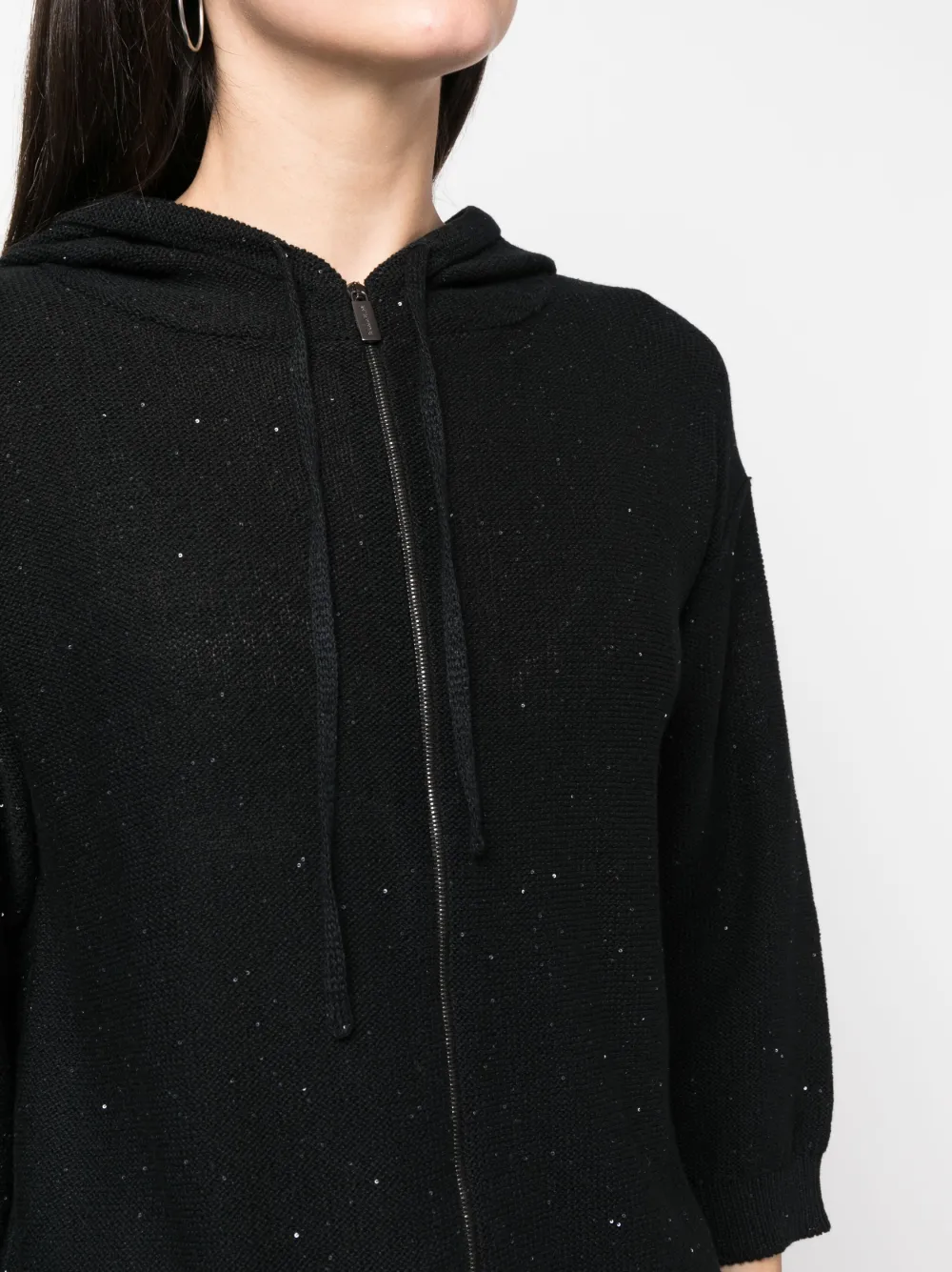 Fabiana Filippi Three-quarter Sleeve Knitted Hoodie In Schwarz