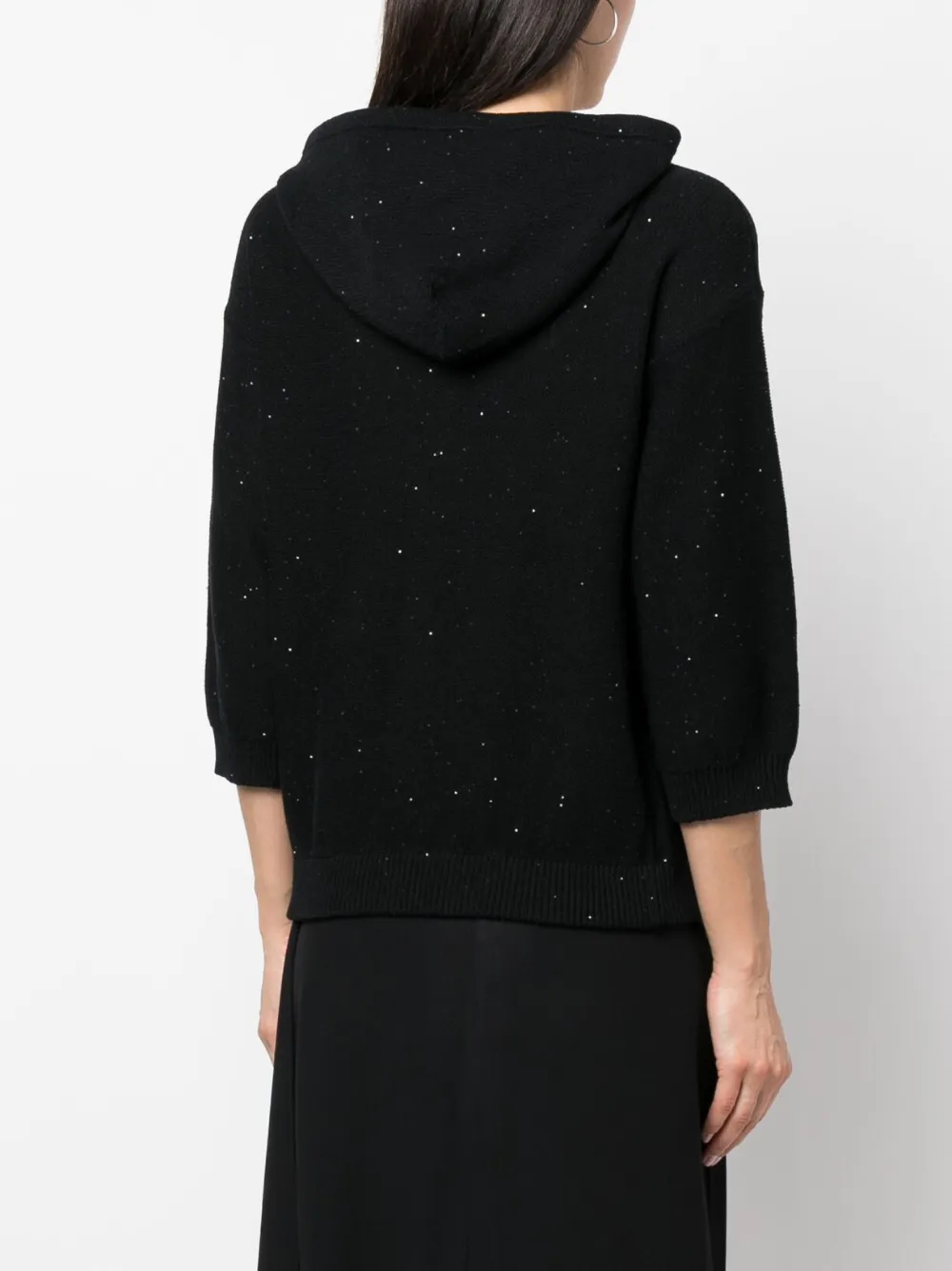 Fabiana Filippi Three-quarter Sleeve Knitted Hoodie In Schwarz