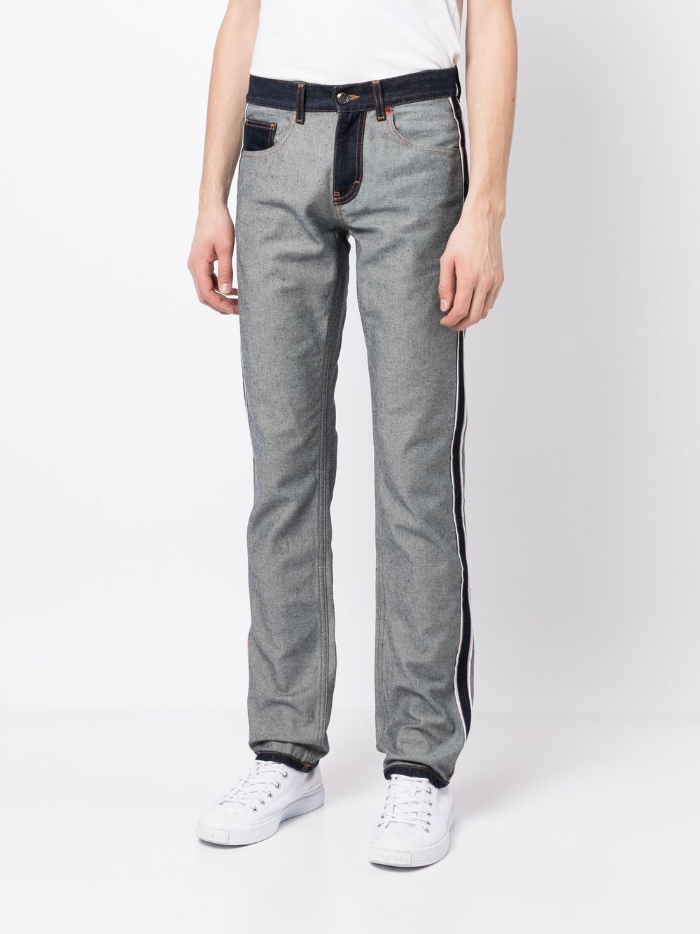 Shop Ports V Contrasting-panel Detail Trousers In Blue