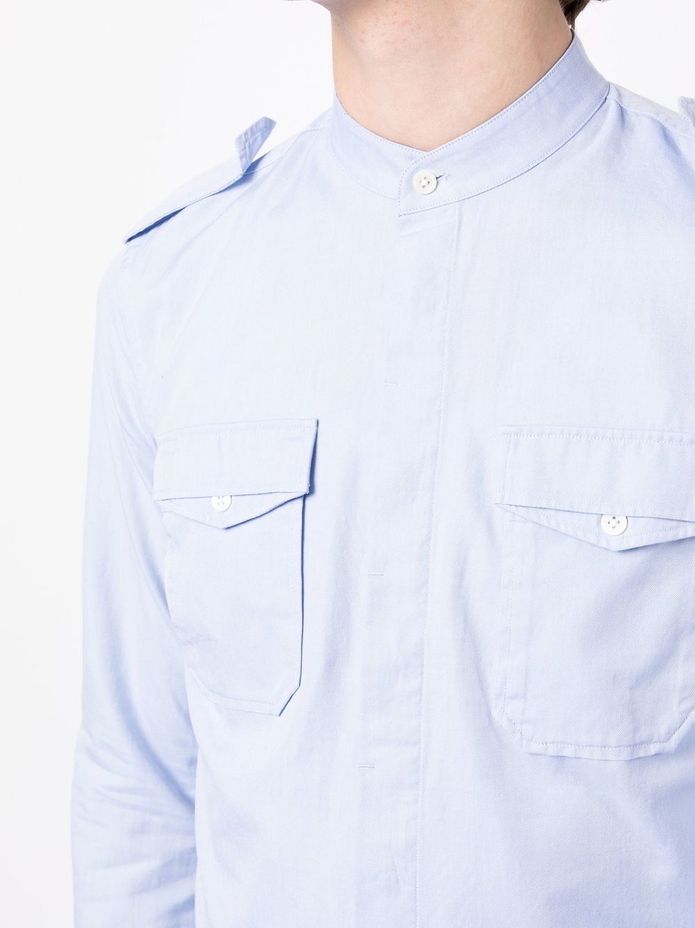 Shop Ports V Long-sleeve Collarless Shirt In Blue