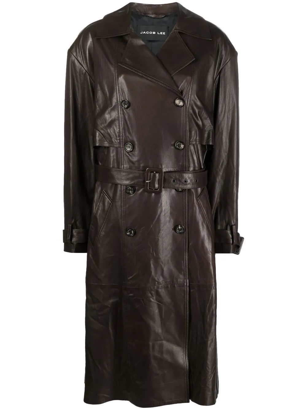 Jacob Lee Belted Lambskin Trench Coat In Brown | ModeSens