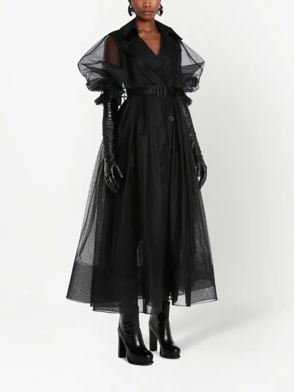 Alexander McQueen Belted Waist Tulle Trench Coat - Farfetch