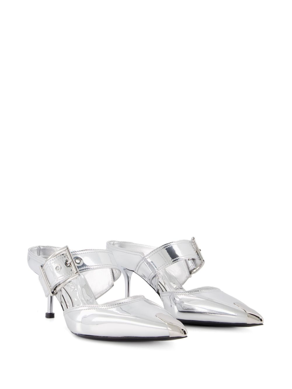 Alexander McQueen metallic buckle mule - Silver