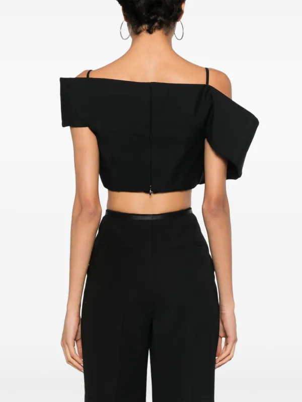 Alexander McQueen Deconstructed Asymmetric Crop Top | Black