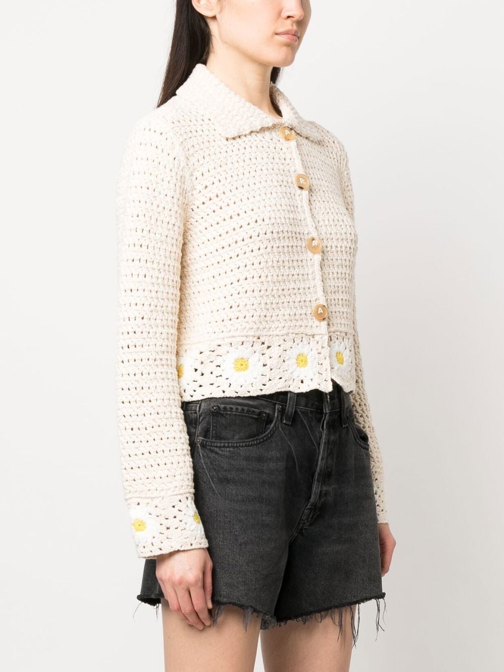 Shop Alanui Crochet-knit Button-front Cardigan In Nude