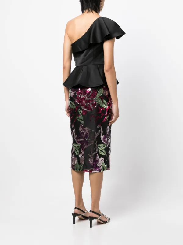 marchesa peplum dress Marchesa Notte Jacquard Peplum Gown