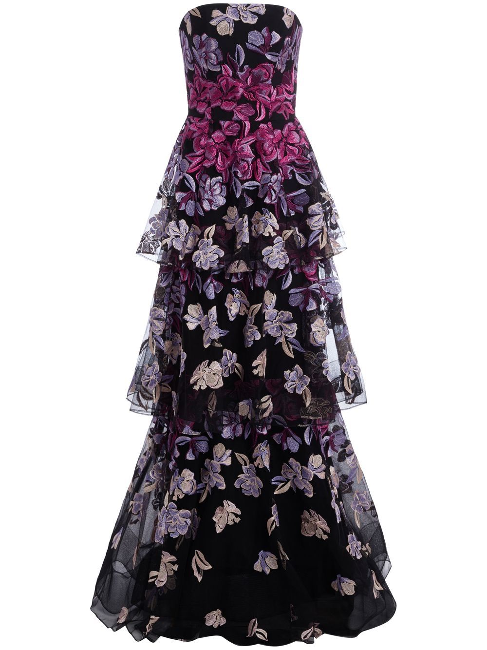 Shop Marchesa Notte Falling Flowers Evening Gown In Black