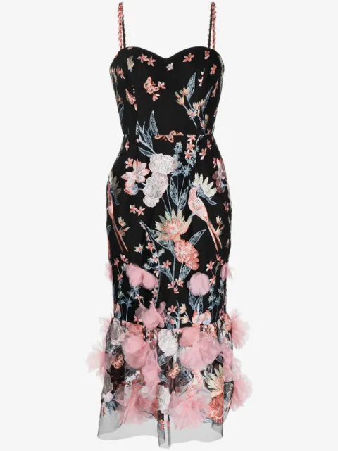 Marchesa Notte Butterfly Murmuring appliqué midi dress