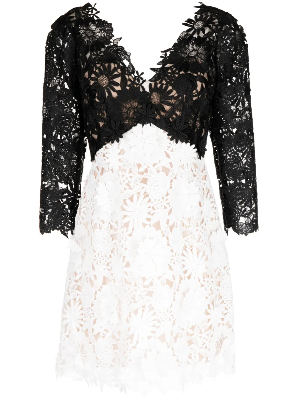 Marchesa Notte Daises And Dahlia 3d Guipure Mini Dress In White