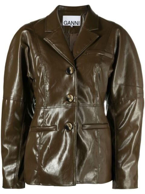 GANNI faux-leather single-breasted jacket