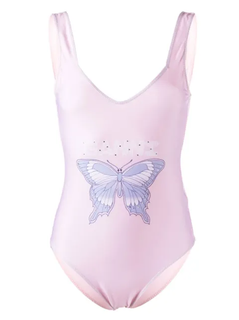 GANNI butterfly logo-print swimsuit Women