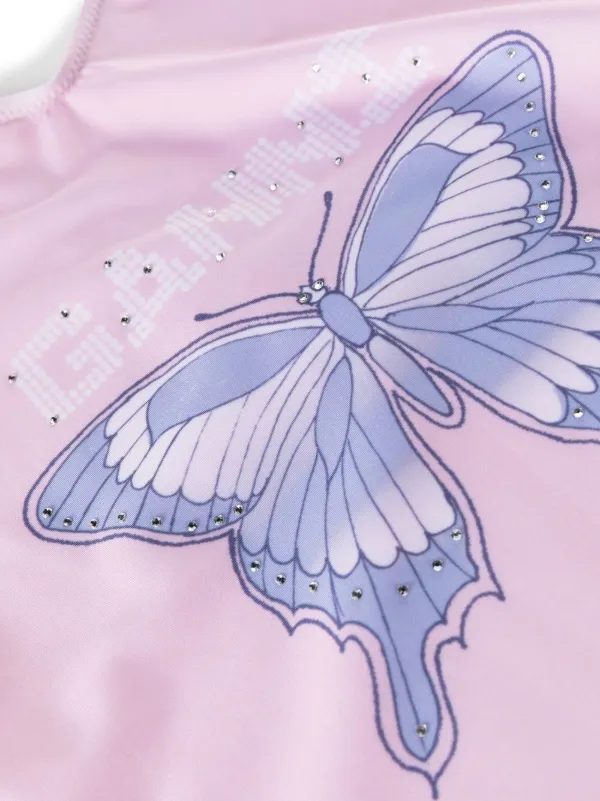 GANNI Butterfly logo-print Swimsuit | Pink | FARFETCH