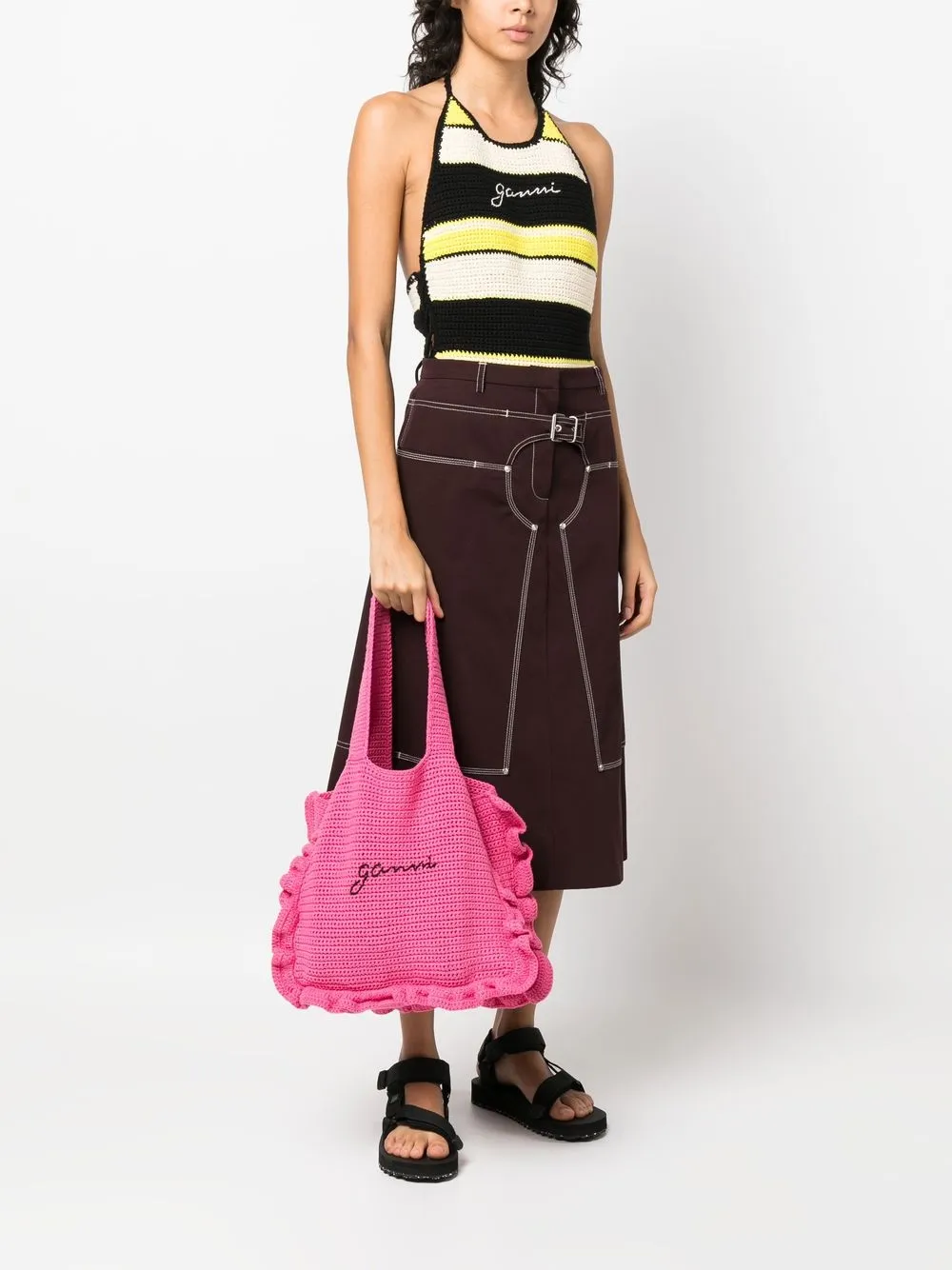 GANNI Grofgebreide shopper - Roze